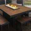 Kenwood Linear natural gas fire pit with flame on.
