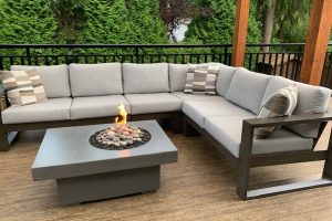 Element patio sectional with fire table.