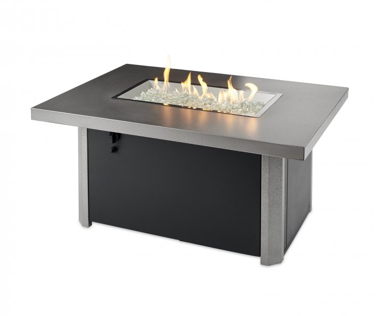 caden gas fire table with flames on.