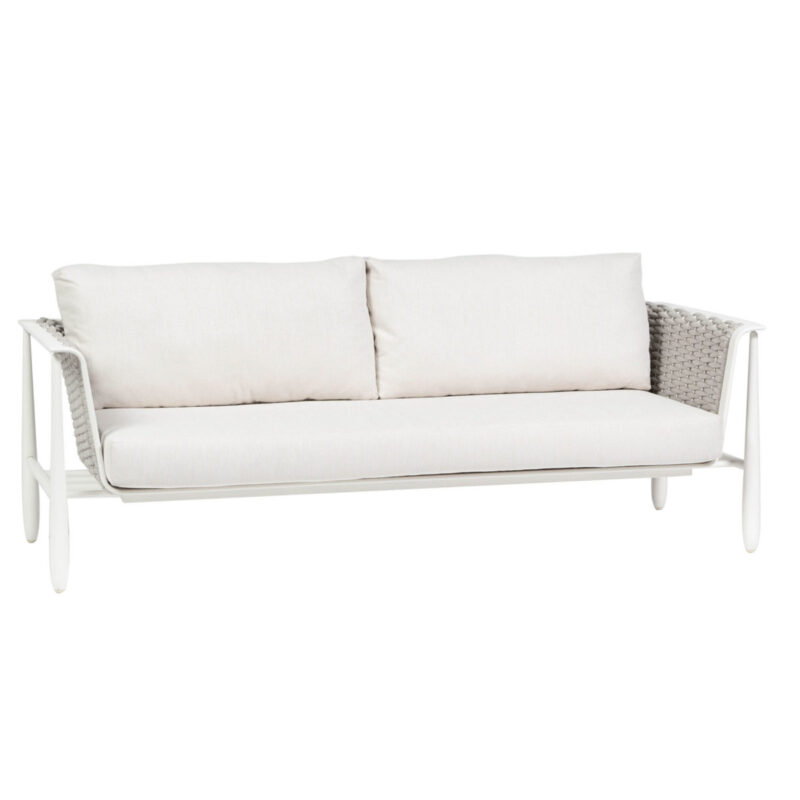 The Diva by Ratana sofa with white frame and white cushions.