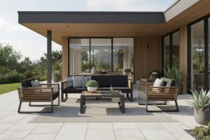 The New York patio set by Higold at a contemporary house.